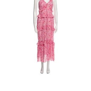 Misa Los Angeles Pink and White Tiered Maxi Dress V-Neck Sleeveless